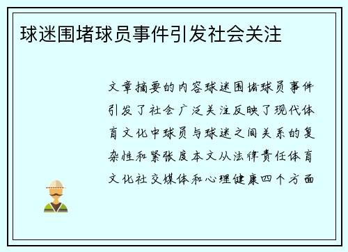 球迷围堵球员事件引发社会关注